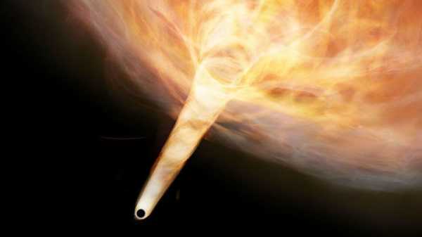 Блуждающая черная дыра оставляет за собой шлейф из новых звезд